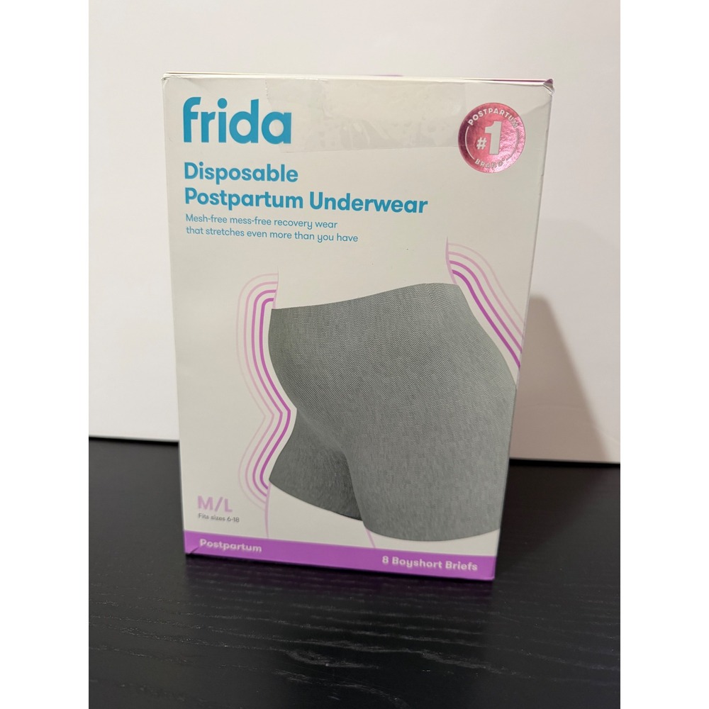 Frida Mom Disposable Postpartum Underwear M/L Grey 8 Count Boyshort Briefs